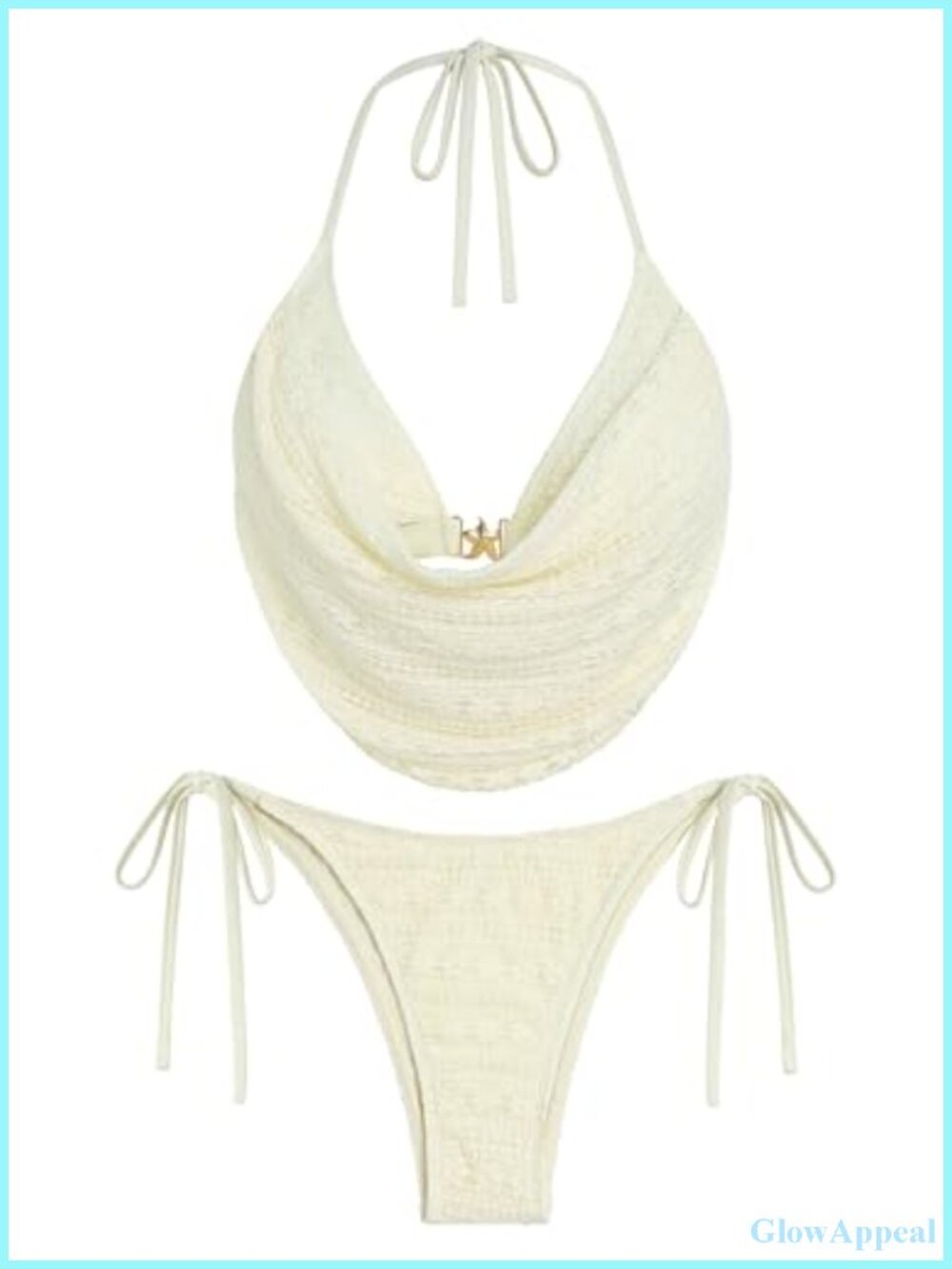 Sexy Mesh Drape Halter Bikini Set Deep V Neck Starfish Metal Swimwear Two Piece